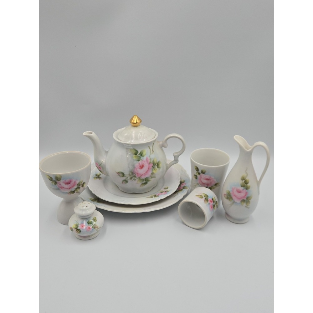 Vintage Hutschenreuther Selb Bavaria Porcelain Floral Tea Set Roses Gold Trim